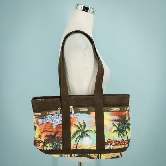 LeSportSac Tropical Hawaiian Palm Tree Ocean Medium Shoulder Bag Tote Purse - Picture 1 of 7